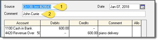 Sage 50 GJ-Source-Comment Fields