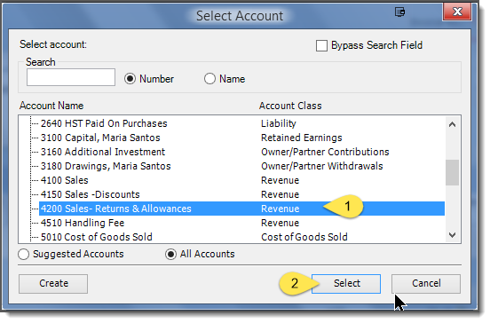 Sage 50 - Open Account Choice Window